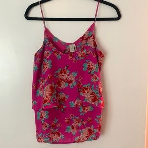 Pink floral ruffle top